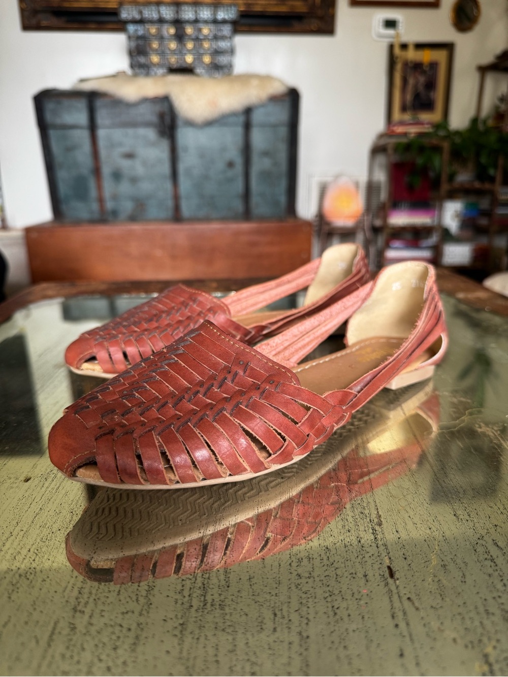 Women’s Open-Toe Woven Slingback Flats in Brown